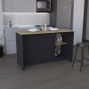 Kitchen Island with Large Countertop, Open Storage Shelves and Double Door Cabinet, Black / Macadamia