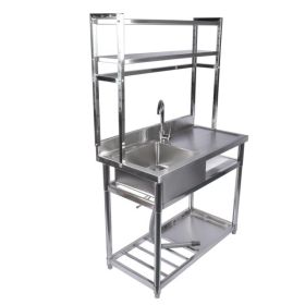39.4in Stainless Steel Utility Sink Set, Single Bowl Commercial Sink w/ Shelves Single Bowl Sink for Kitchen, Garage with Drainboard and Hanging Tools