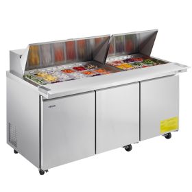 VEVOR 72"W Commercial Refrigerator, 18.7 Cu. Ft Sandwich Prep Refrigerated Table, Mega Top Food Prep Fridge with 30 Pans and Cutting Board
