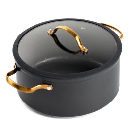 5 QT Non-Stick Stock Pot with Glass Lid - Black Gold, Signature Collection