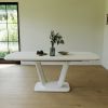 47.24-62.99" white dining table, MDF kitchen dining table, and modern industrial style expandable dining table with U-shaped legs