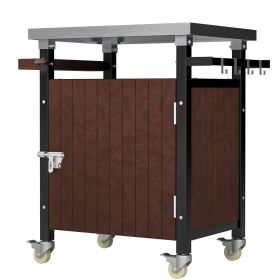 0utdoor Grill Cart with Stainless Steel Tabletop, Wheels & Storage - Waterproof BBQ Serving & Bar Cart