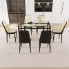 51" 6 person glass dining table set, kitchen set with black metal leg dining table and chairs