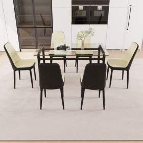 51" 6 person glass dining table set, kitchen set with black metal leg dining table and chairs