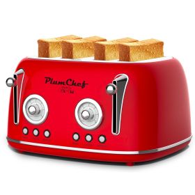 4 Slice Retro Style Toaster, Dual Control Toaster, 6 Browning Settings, Bagel/Defrost Functions, Removable Crumb Tray, Stainless Steel Housing 1650W