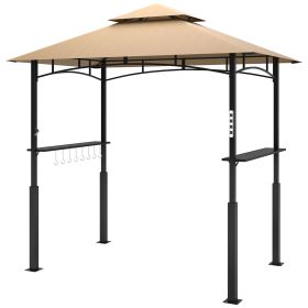 8' x 5' Outdoor Grill Gazebo, Barbecue Gazebo Shelter with LED Light, 2 Side Shelves, Hooks, Bottle Opener, Dark Brown