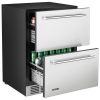 VEVOR 24 Inch Under Counter Drawer Refrigerator, Stainless Steel Dual Drawer Fridge with Temperature Control