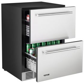 VEVOR 24 Inch Under Counter Drawer Refrigerator, Stainless Steel Dual Drawer Fridge with Temperature Control