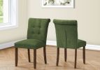 Dining Chair, 38" Height, Set Of 2, Upholstered, Dining Room, Side, Kitchen, Green Fabric, Walnut Wood Legs, Modern