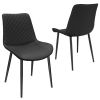 Black PU Leather Dining Chair with Metal Legs, Chequer Upholstered Armless Chair Set of 2 for Kitchen, Restaurant, Living, Meeting Room