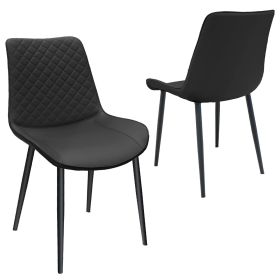 Black PU Leather Dining Chair with Metal Legs, Chequer Upholstered Armless Chair Set of 2 for Kitchen, Restaurant, Living, Meeting Room