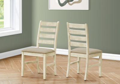 Dining Chair, 38" Height, Dining Room, Kitchen, Set Of 2, Side, Upholstered, Antique White, Beige Linen Look, Transitional