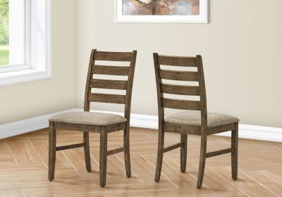 Dining Chair, 38" Height, Dining Room, Kitchen, Set Of 2, Side, Upholstered, Antique Brown, Brown Fabric, Transitional