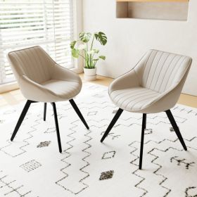 A set of 2 dining chairs, medieval modern kitchen dining chair, PU decorative chairs with black metal legs, suitable for home&kitchen (White)