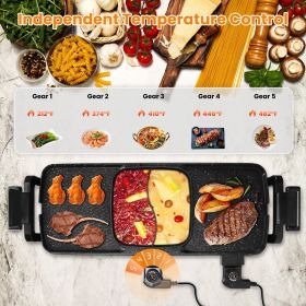 2 in 1 Electric Hot Pot with Grill 2800W Smokeless Non-Stick Korean BBQ Grill Shabu Shabu Hot Pot Combo with Independent Temperature Control 5 Gears F
