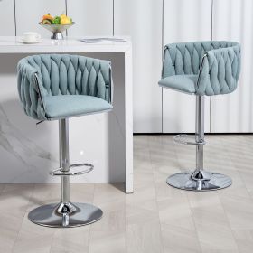 360° Fabric cover Swivel Bar Stools Set of 2, Adjustable Counter Height Bar Chairs with Woven Back & Footrest