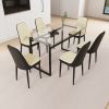 51" 6 person glass dining table set, kitchen set with black metal leg dining table and chairs