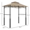 8' x 5' Outdoor Grill Gazebo, Barbecue Gazebo Shelter with LED Light, 2 Side Shelves, Hooks, Bottle Opener, Khaki