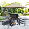 8' x 5' Outdoor Grill Gazebo, Barbecue Gazebo Shelter with LED Light, 2 Side Shelves, Hooks, Bottle Opener, Khaki
