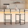 Set of 2 Woven Bar Stools with Backrest Paper Rope Weave Dining Chairs for Kitchen Island (Style B Black & Creamy White)