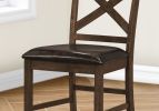 Dining Chair, 44" Height, Set Of 2, Side, Upholstered, Counter Height, Dining Room, Kitchen, Dark Walnut, Brown Leather Look, Transitional