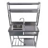 39.4in Stainless Steel Utility Sink Set, Single Bowl Commercial Sink w/ Shelves Single Bowl Sink for Kitchen, Garage with Drainboard and Hanging Tools