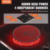 VEVOR Electric Cooktop, 24 inch 4 Burners Built-in Electric Stove Top, 6000W Ceramic Top Radiant Cooktop, with Glass Panel, Knob Control