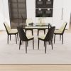 51" 6 person glass dining table set, kitchen set with black metal leg dining table and chairs