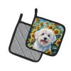 Coton de Tulear in Sunflowers Pair of Pot Holders Kitchen Heat Resistant Pot Holders Sets Oven Hot Pads for Cooking Baking BBQ, 7 1/2 x 7 1/2