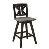Counter Height Chairs Set of 2, Black Gray 360-degree Swivel Chair Solid Rubberwood Kitchen Dining Furniture, Divided X-Back