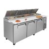 Orikool 93 IN Commercial Pizza Prep Table with a Built-in Refrigerator 30.8 Cu.Ft, Butcher Block Cutting Board, Protection Lid, Cold Storage
