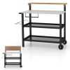 Rolling Bar Cart with Flip-up Table and Hooks for Kitchen