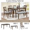 6 Piece Kitchen Dining Set, Rectangular Wooden Dining Table with 4 Upholstered Chairs and a Bench, Dining Table Set for 6 People, Living Room