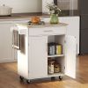 Kitchen Island Cart Rolling Trolley Cart with Drawer, Storage Cabinet & Towel Rack, White