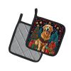 Golden Retriever Christmas Pair of Pot Holders Kitchen Heat Resistant Pot Holders Sets Oven Hot Pads for Cooking Baking BBQ, 7 1/2 x 7 1/2