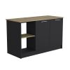 Kitchen Island with Large Countertop, Open Storage Shelves and Double Door Cabinet, Black / Macadamia