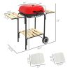 Portable Charcoal Grill with Wheels Shelves Adjustable Vents for Outdoor Picnic Camping Red