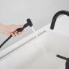 Modern Double Handle 4 Holes Deck Mount Bridge Kitchen Faucet With Side Sprayer Sink Faucet 360 Swivel Spout In Black