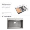 Kitchen Sink 33" x 22" Multifunctional Undermount Workstation S304 Stainless Steel Handmade Single Bowl with Accessories and Integrated Ledge - 10 Inc