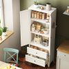 72 Inch White Pantry Cabinet with 2 Drawers, Freestanding Kitchen Storage Cabinet with Adjustable Shelves, Heavy-Duty Organizer for Spices, Dishware