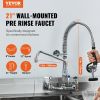 VEVOR Wall-Mounted Brass Kitchen Faucet, 21" Tall, 8" Installation Width, Includes 12" Rotating Spout and Pull-Down Sprayer, Suitable for Single