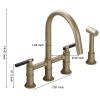 Double Handle 4-Holes Deck Mount Bridge Kitchen Faucet with Side Sprayer Sink Faucet 360 Swivel Spout in Brushed Gold