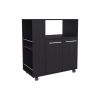 FM FURNITURE Linden Kitchen Cart with Microwave Shelf. Open Storage. and Two-Door Cabinet. Wengue