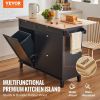 VEVOR Kitchen Island Cart, 50" Wood Top Breakfast Bar with Trash Cabinet Tilt Out 10 Gallon Storage, Farmhouse Dining Living Room Table with Drop Leaf