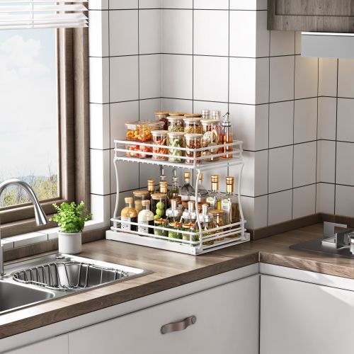 2 Pack, Medium Metal Pull Out Cabinet Organizer, Kitchen Bathroom Organizer And Storage Rack With Sliding Drawers, Storage Rack, Storage And Orga