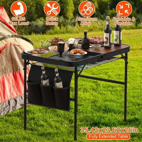 35.43x23.62x26in Foldable Camping Table Collapsible Picnic Aluminum Alloy Grill Stand 66LBS Max Load Height Adjustable BBQ Table With Adjustable