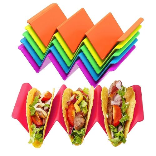 1pc/6pcs Colorful Taco Holder Stands - Premium Large Taco Tray Plates Holds Up To 3 Or 2 Tacos Each; PP Health Material Very Hard And Sturdy; Dis