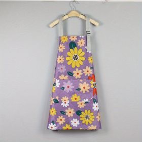 1pc Oil-proof And Waterproof Apron; Floral Pattern Kitchen Cooking Apron With Pocket (Color: purple)