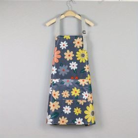 1pc Oil-proof And Waterproof Apron; Floral Pattern Kitchen Cooking Apron With Pocket (Color: coffee)