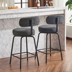 Modern Swivel Bar Stools Set of 2, Boucle Upholstered Counter Height Bar Chairs with Metal Legs & Footrest, 360° Swivel Barstools for Kitchen Island (Color: as Pic)